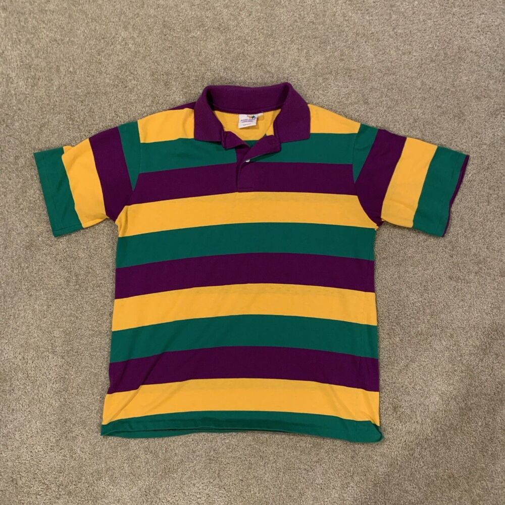 Vintage 90s Accent Annex Mardi Gras Single Stitch Polo Shirt XL Colorblock